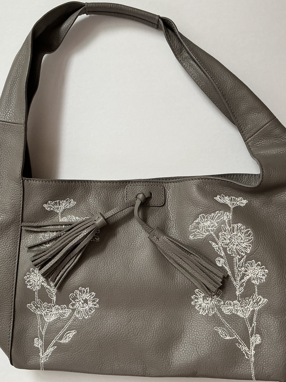 Coldwater Creek Gray Embroidered Tassel Shoulder Bag